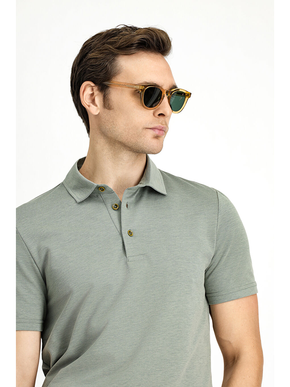 Haki Slim Fit Dar Kesim Pamuklu Polo Yaka Tişört-4