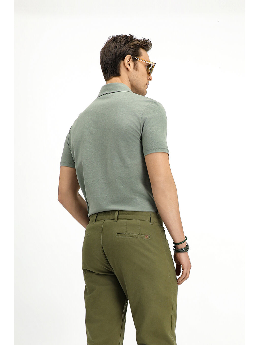 Haki Slim Fit Dar Kesim Pamuklu Polo Yaka Tişört-5