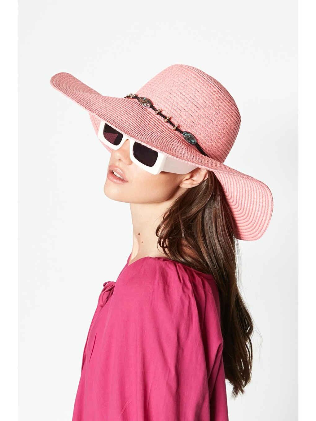 Pembe Hasır Plaj Şapkası Y23730-01 Somon-1