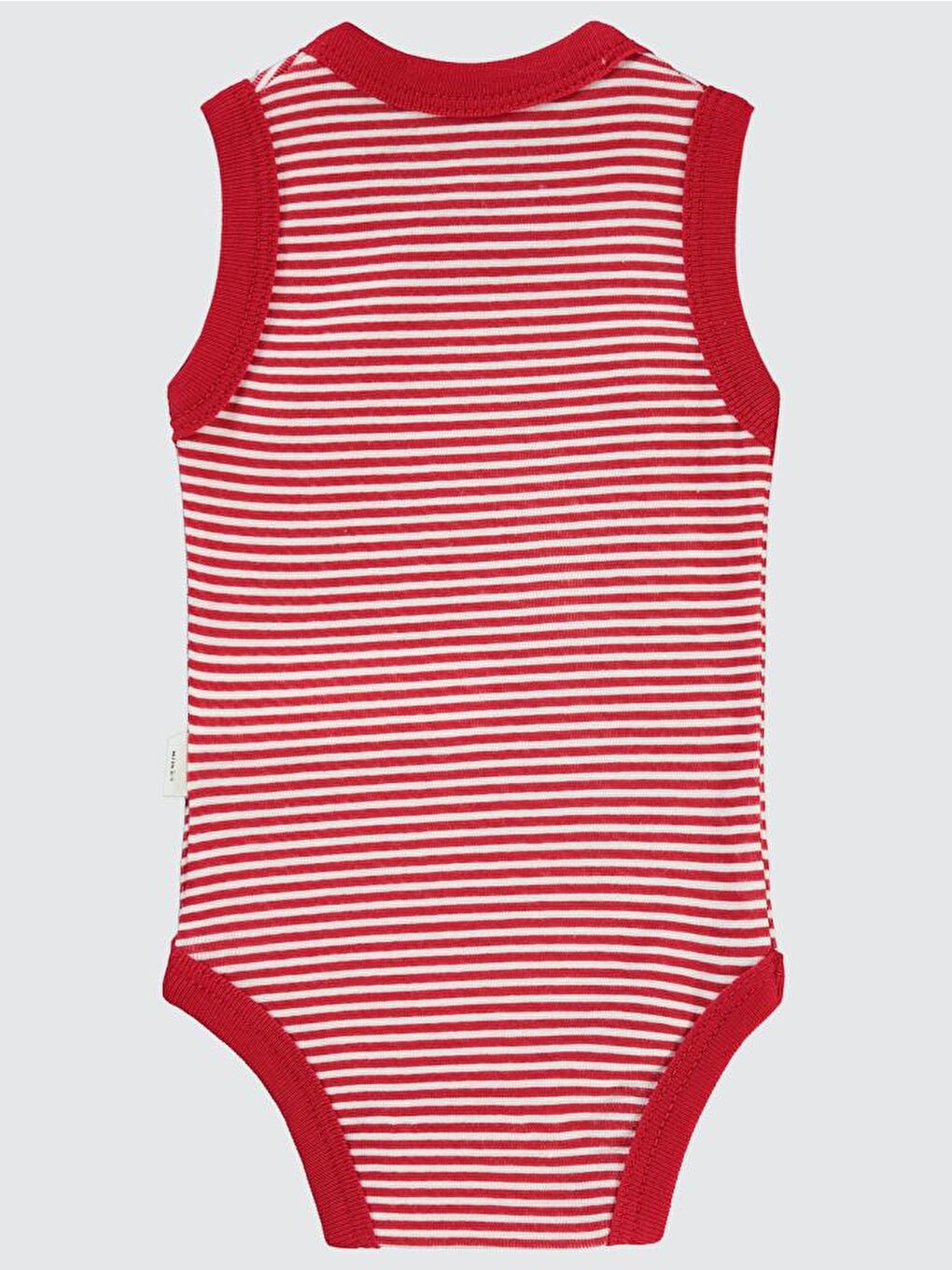 Baby Çizgili Empirme 1-36 Ay Çıtçıtlı Badi - Kırmızı 12-18 Ay-1