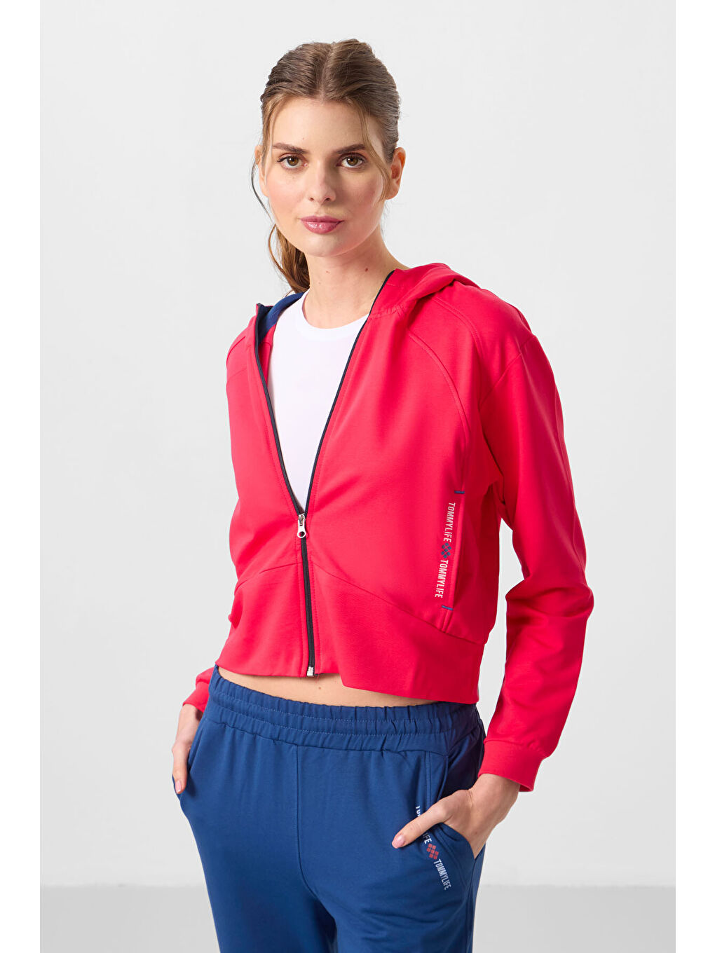 Viva Kırmızı Parlament Kapüşonlu Fermuarlı Oversize Kadın Eşofman Takım   95328-2