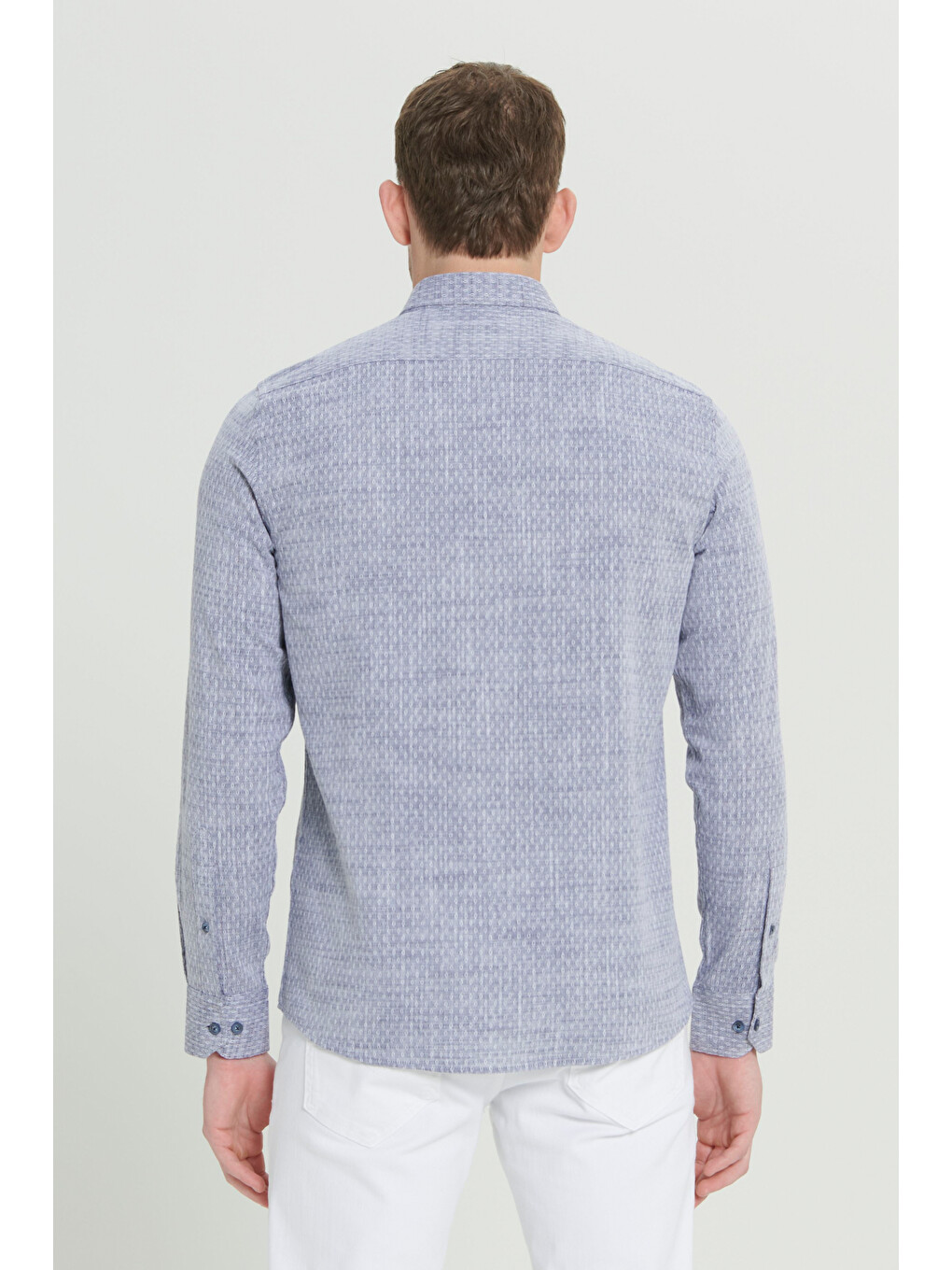 Erkek Lacivert Slim Fit Dar Kesim %100 Pamuk Armürlü Düğmeli Yaka Casual Gömlek-5