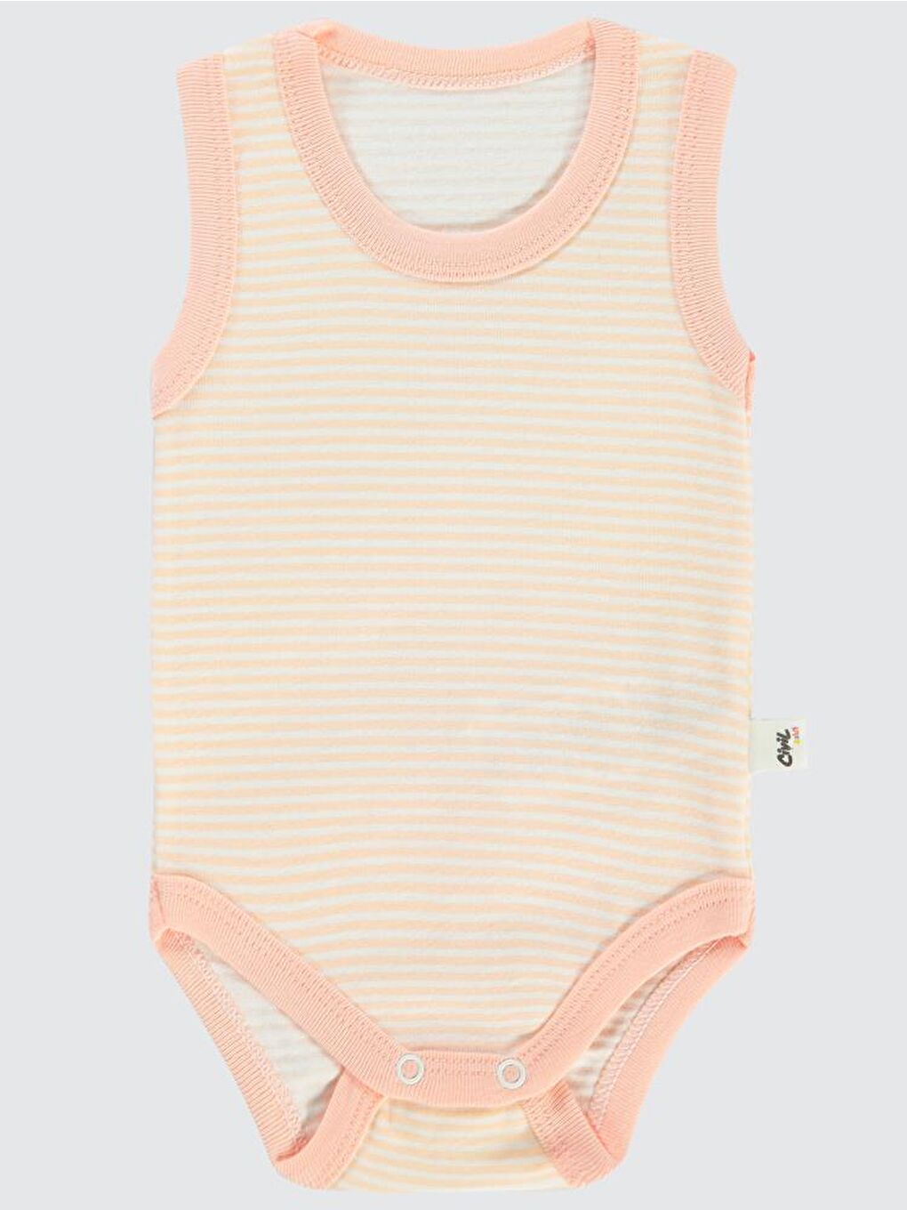 Pembe Baby Çizgili Empirme 1-36 Ay Çıtçıtlı Badi - Pudra 24-36 Ay-1