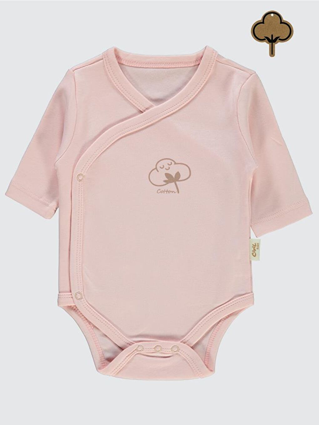 Baby Organik Pamuklu Kruvaze 0-6 Ay Çıtçıtlı Badi - Pembe 6-9 Ay