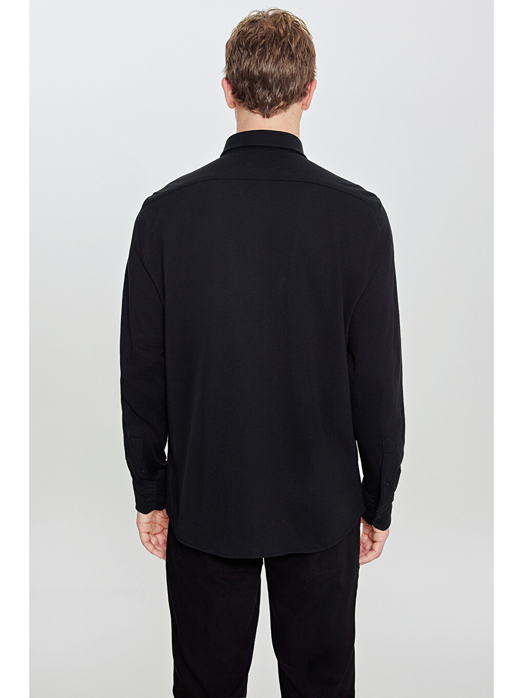 Erkek Siyah 360 Her Yöne Esneyen Pamuklu Tailored Slim Fit Dar Kesim Düğmeli Yaka Örme Gömlek-4