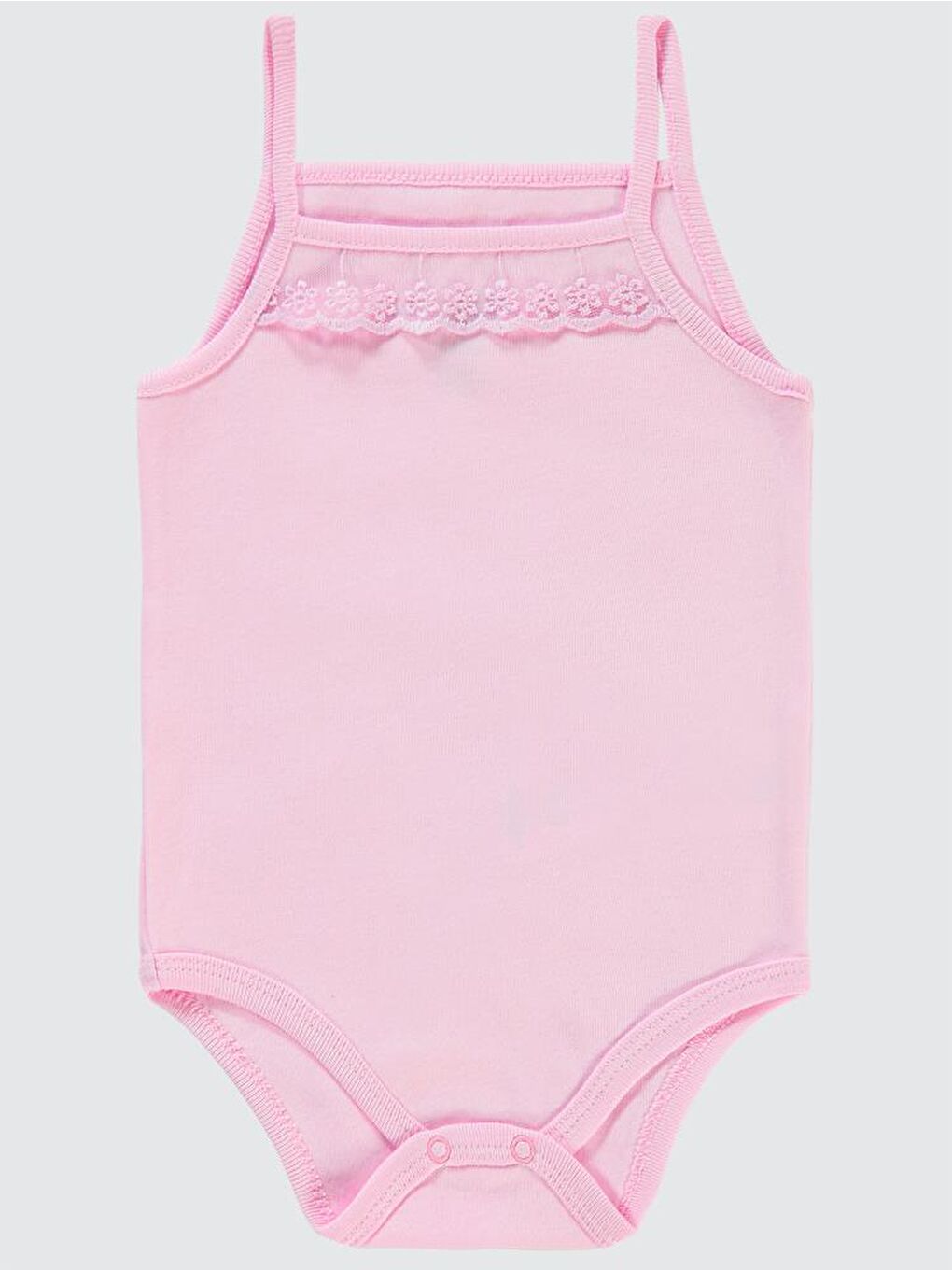 Baby Penye İp Askılı Dantelli 3-9 Ay Kız Çıtçıtlı Badi - Pembe 9-12 Ay-1