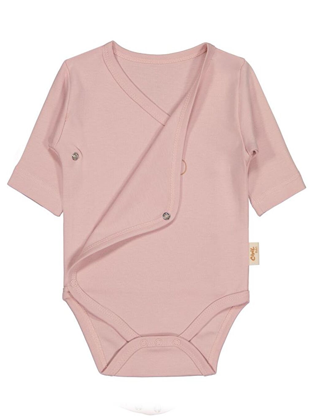 Baby Organik Pamuklu Kruvaze 0-6 Ay Çıtçıtlı Badi - Pembe 6-9 Ay-3