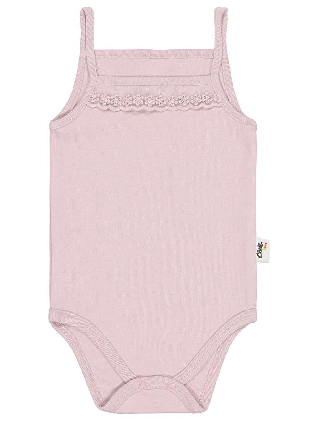 Baby Penye İp Askılı Dantelli 3-9 Ay Kız Çıtçıtlı Badi - Pembe 9-12 Ay-4