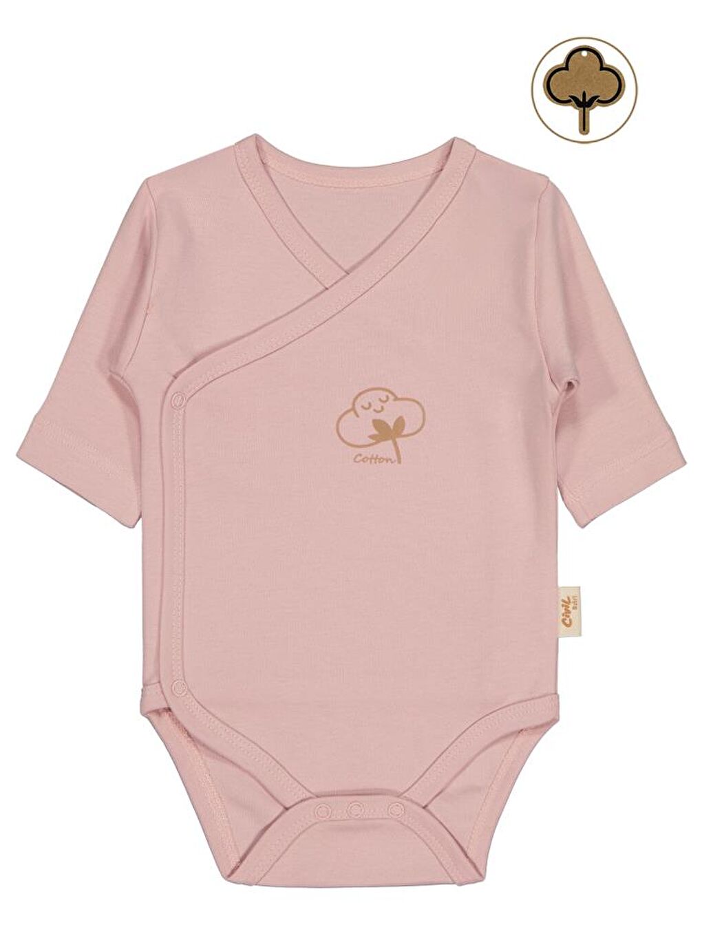 Baby Organik Pamuklu Kruvaze 0-6 Ay Çıtçıtlı Badi - Pembe 6-9 Ay-4