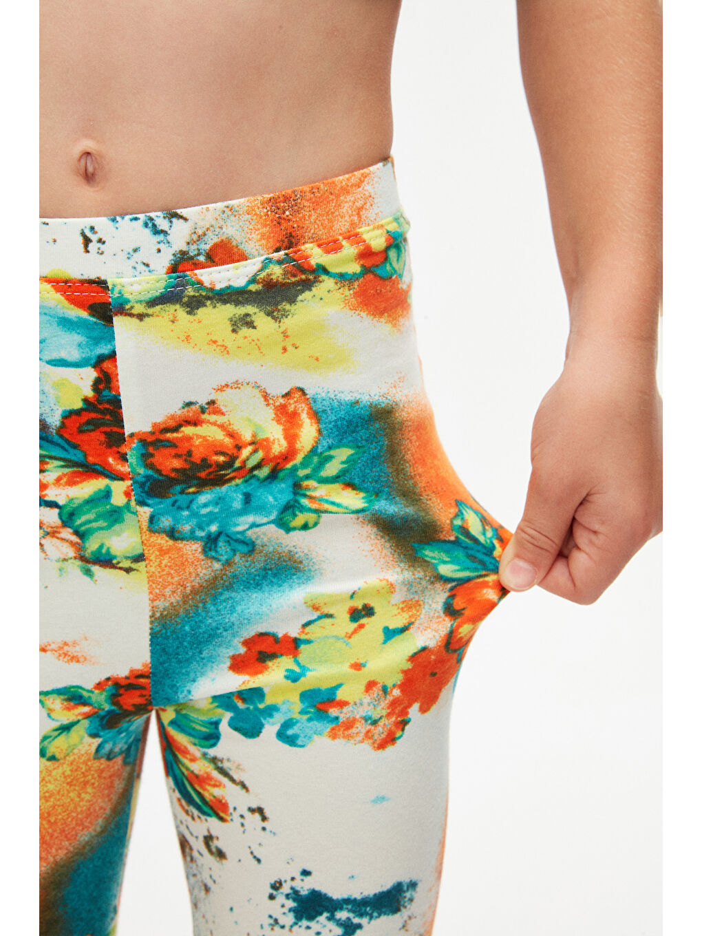 Karışık Kız Çocuk Turuncu Çiçek Desen Hafif Şardonlu Kışlık Tayt-2