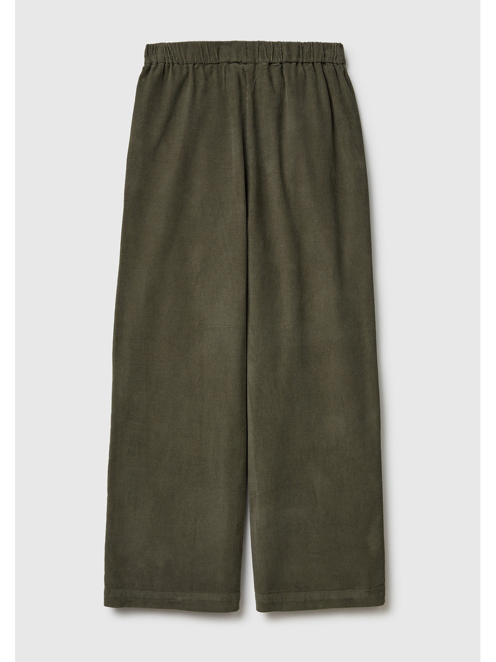 Kadın Haki %100 Pamuk Beli Lastikli Wide Leg Kadife Pantolon-3