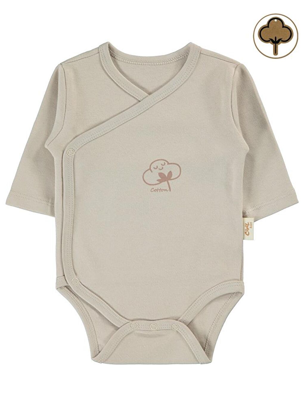 Baby Organik Pamuklu Kruvaze 0-6 Ay Çıtçıtlı Badi - Bej 3-6 Ay