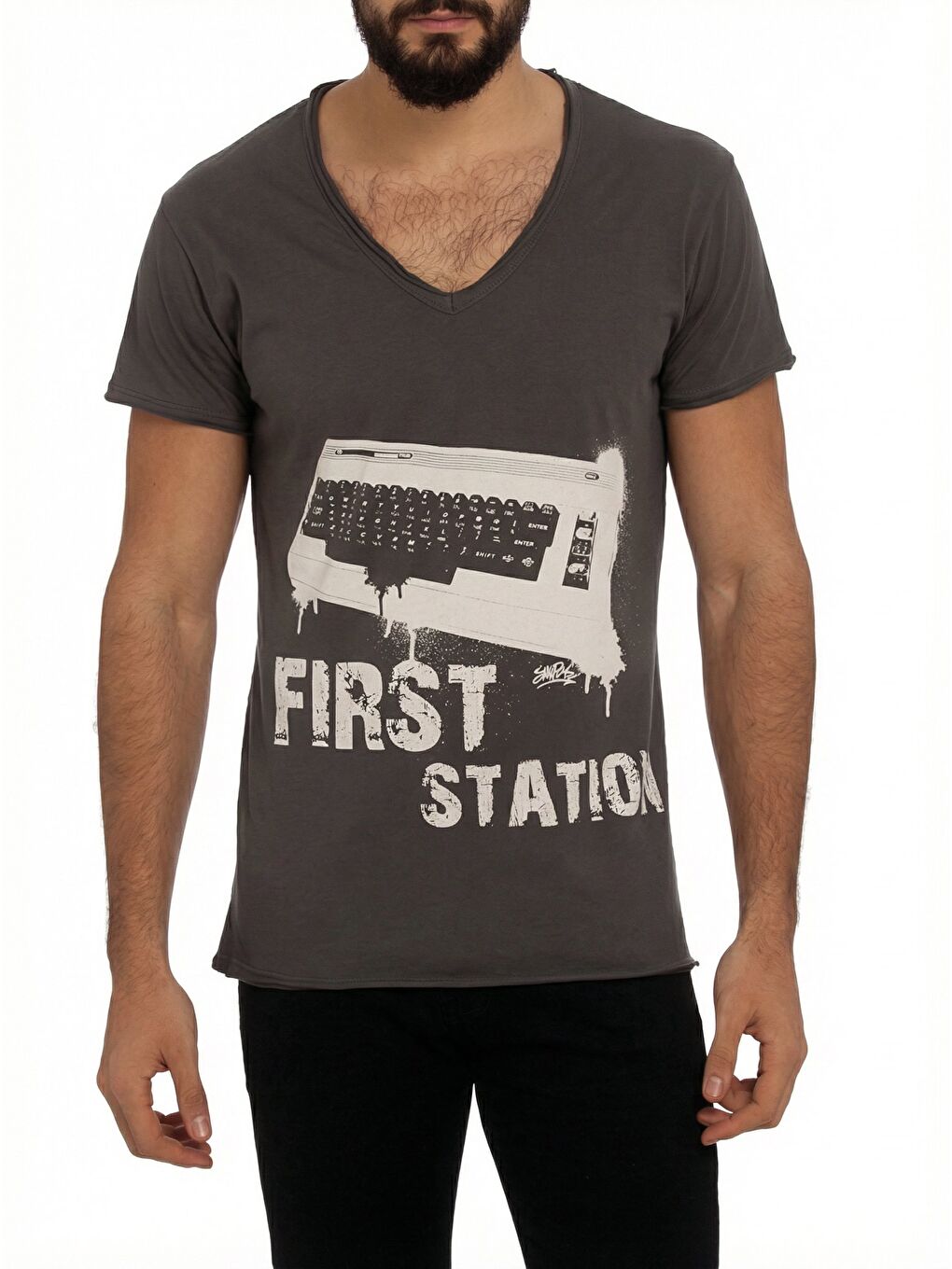 Gri %100 Pamuk Tişört First Station