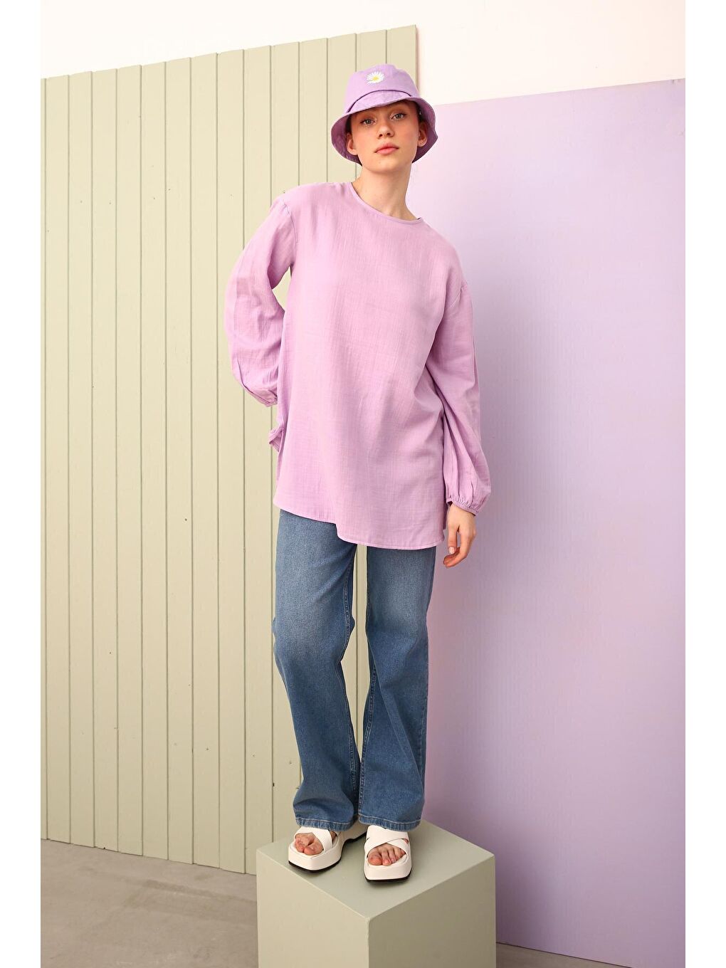 Koyu Lila %100 Pamuk Müslin Kumaş Basic Bluz