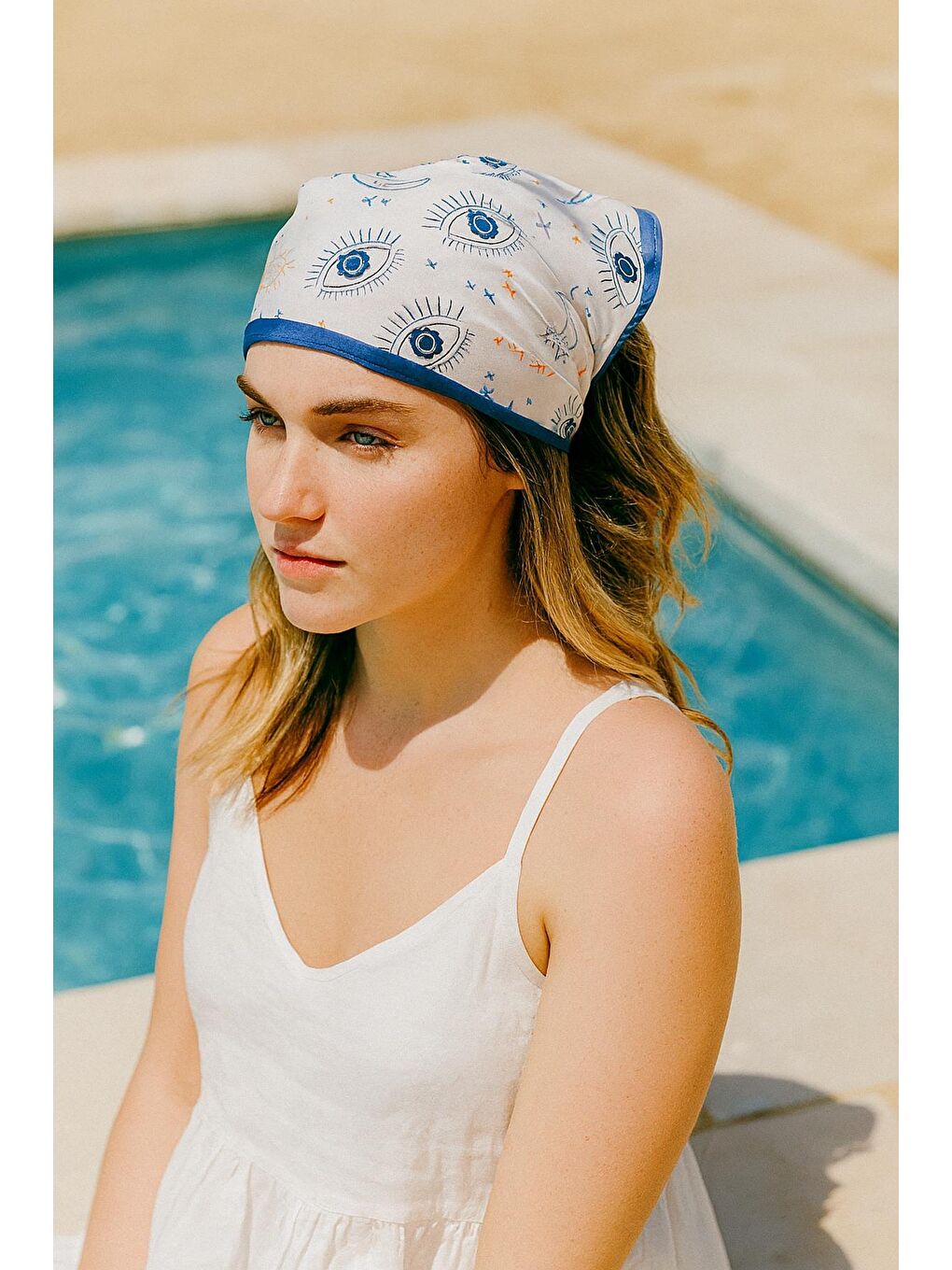 Lacivert Bohem Saten Dokulu Bandana Fular