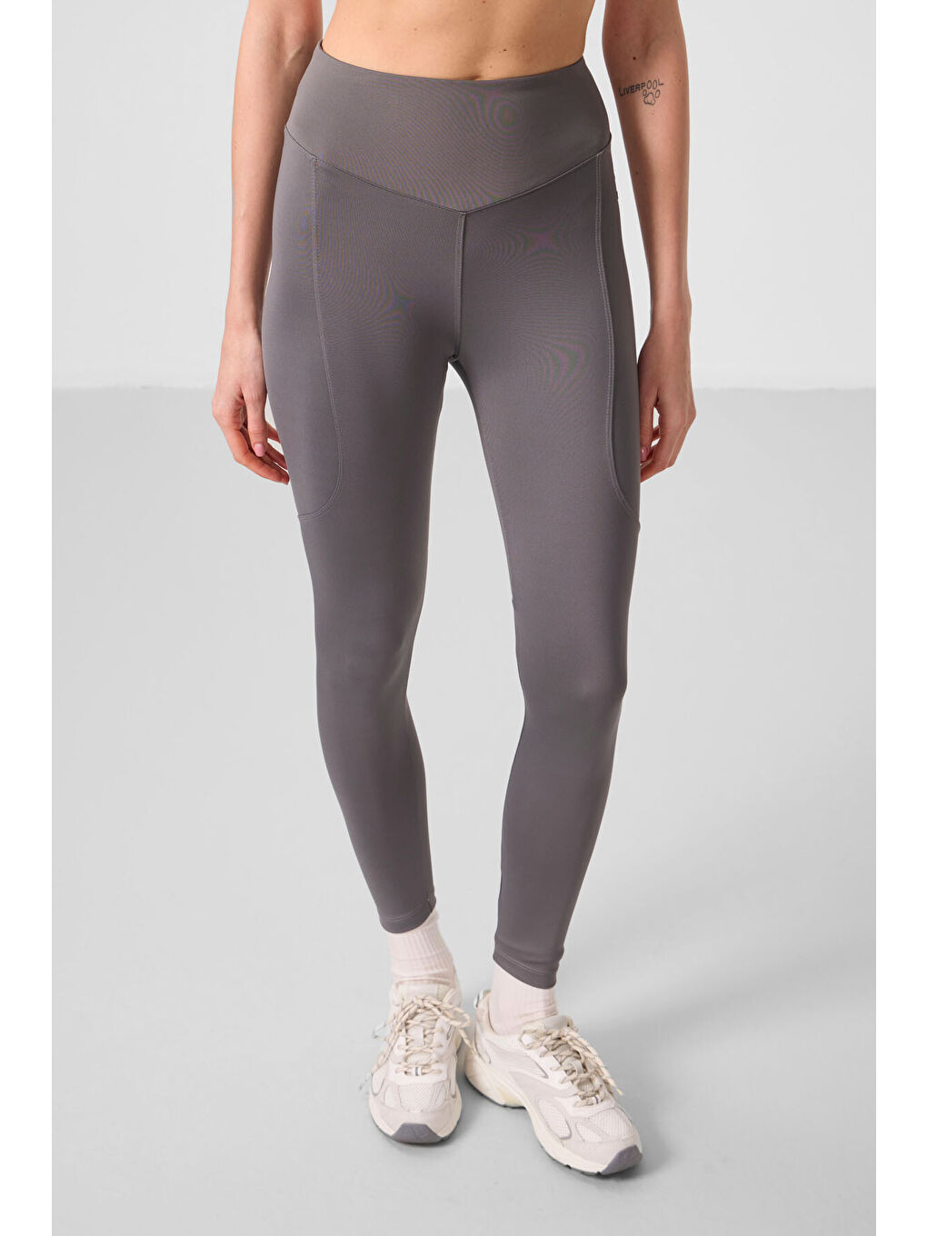 Koyu Gri Polyester Standart Fit Esnek Performans Kadın Tayt - 94666-1