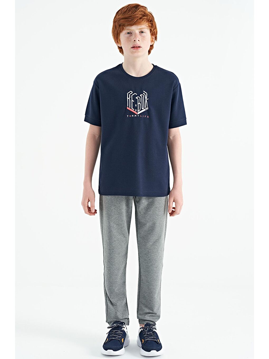 TOMMYLIFE İndigo Yazı Nakışlı O Yaka Oversize Erkek Çocuk T-Shirt - 11151 - 2