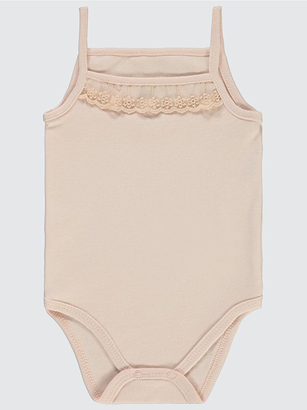 Pembe Baby Penye İp Askılı Dantelli 3-9 Ay Kız Çıtçıtlı Badi - Pudra 3-6 Ay-3