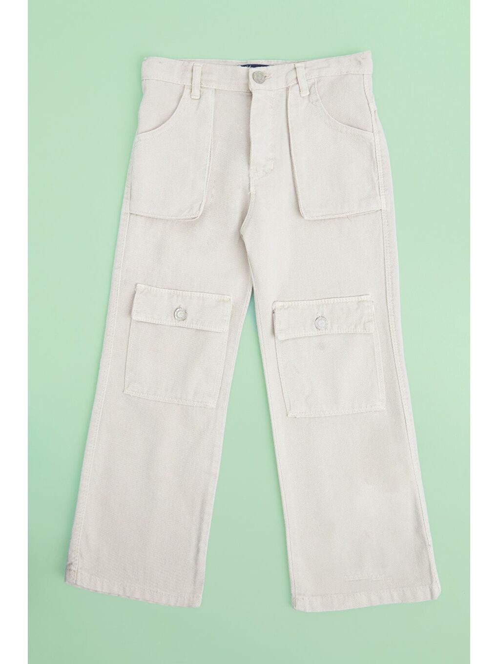Bej Fermuarlı Kargo Cep Palazzo Kız Çocuk Pantolon-2