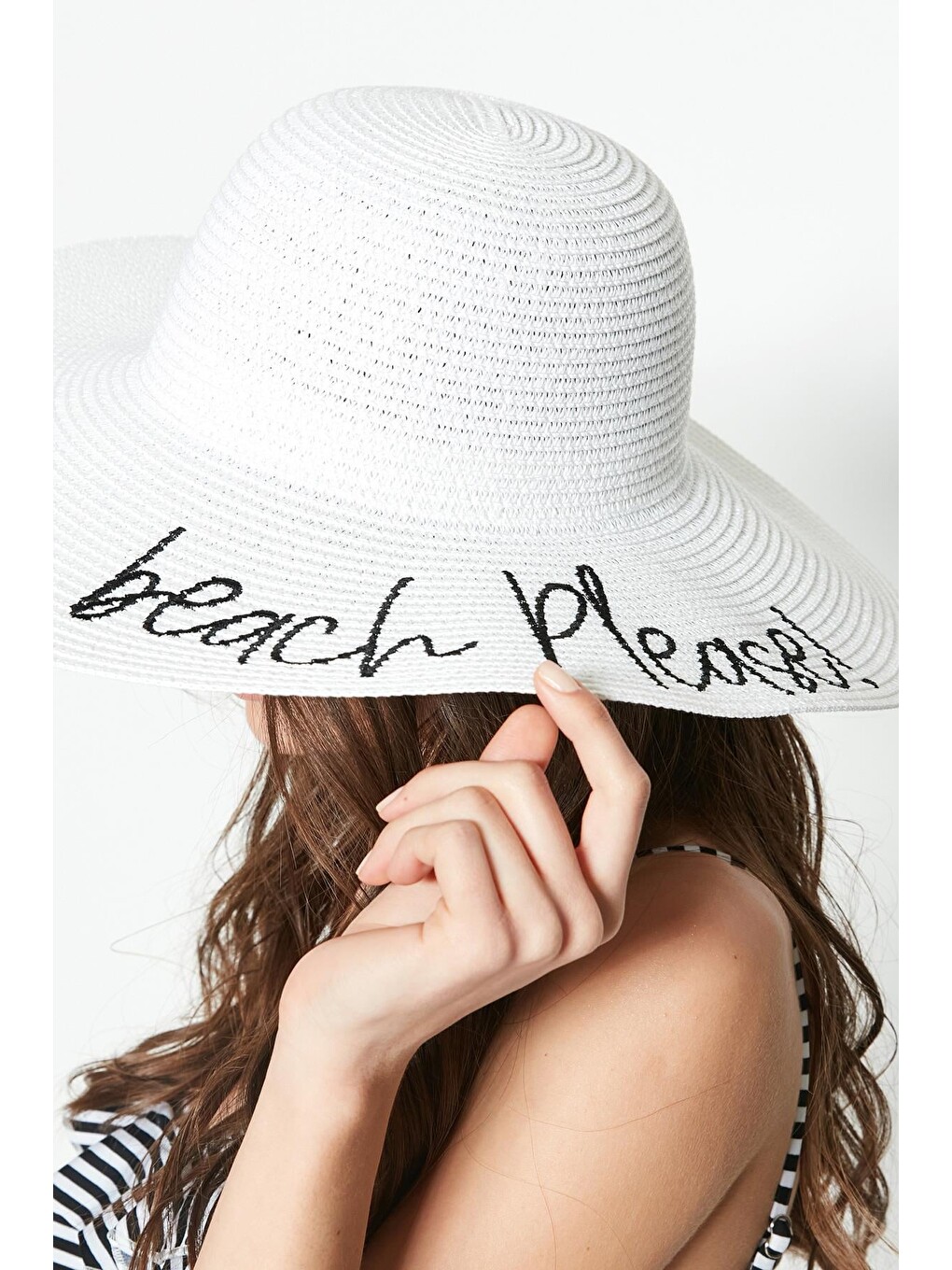 Beach Please Hasır Plaj Şapkası Y8203 Beyaz-1