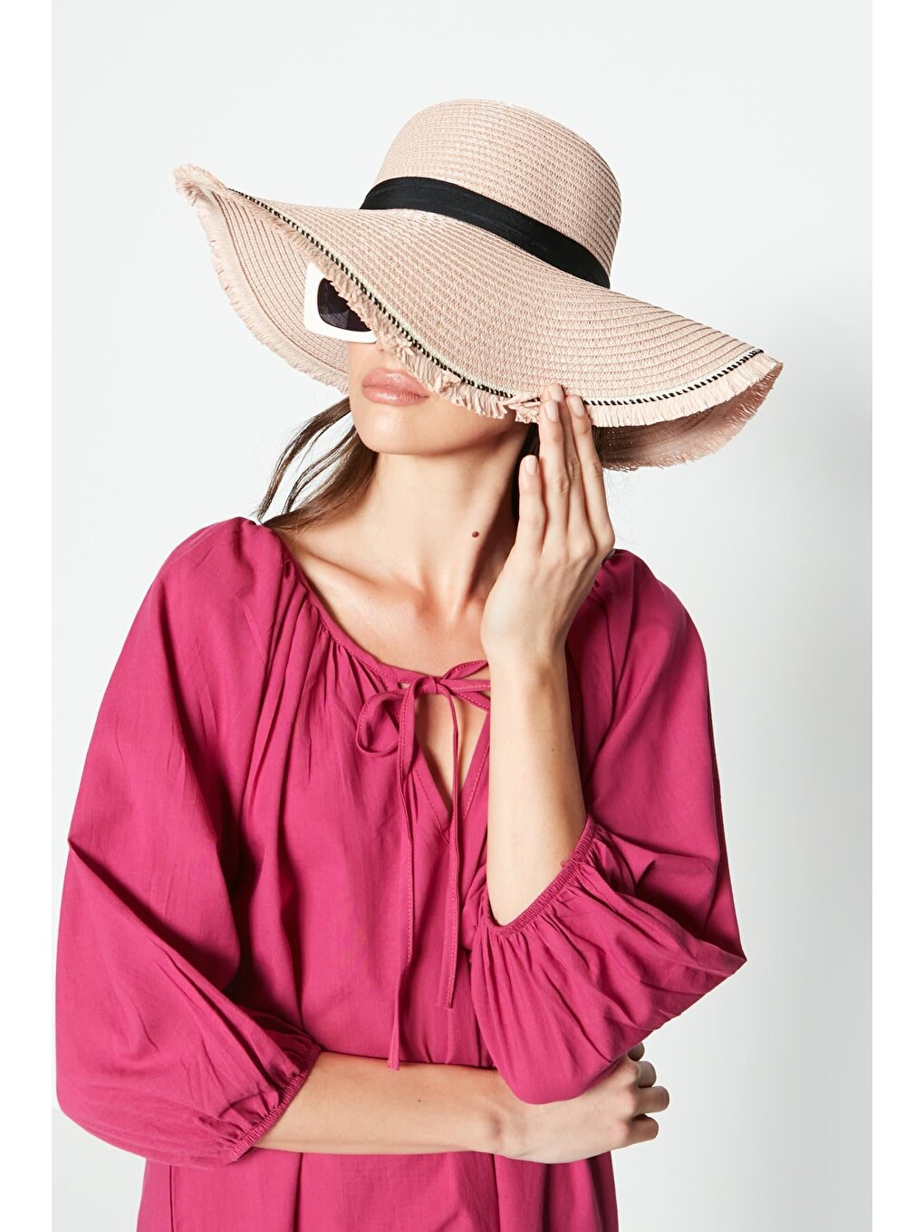 Pembe Hasır Plaj Şapkası Y23730-31 Pudra-1