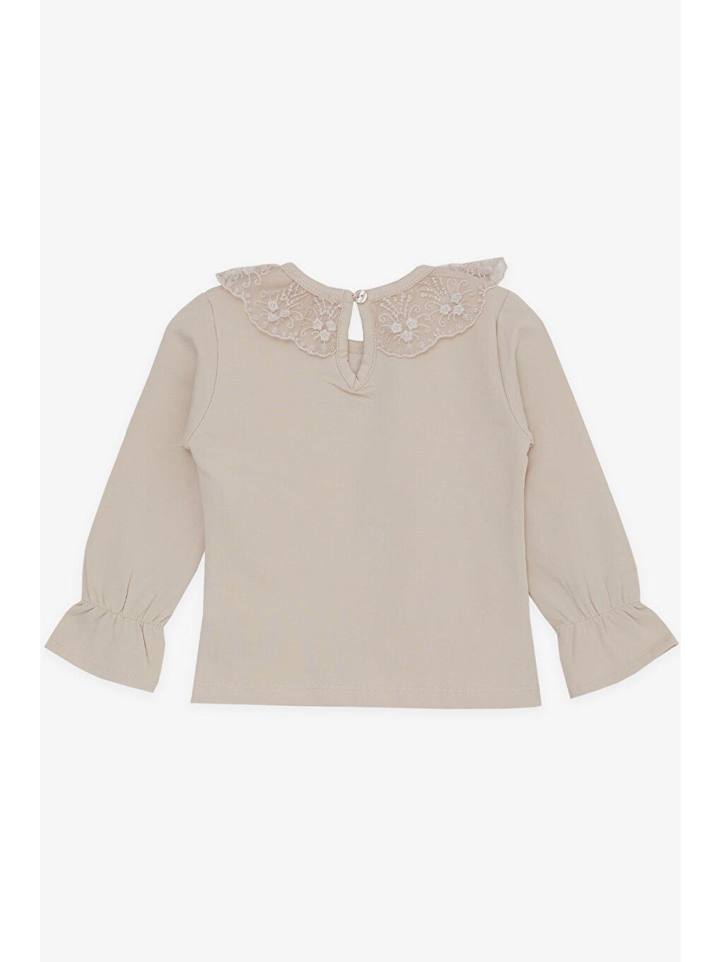 Kız Bebek Uzun Kollu Tişört Yakası Güpürlü Nakışlı Kolları Lastikli Bej (1-2 Yaş)-1