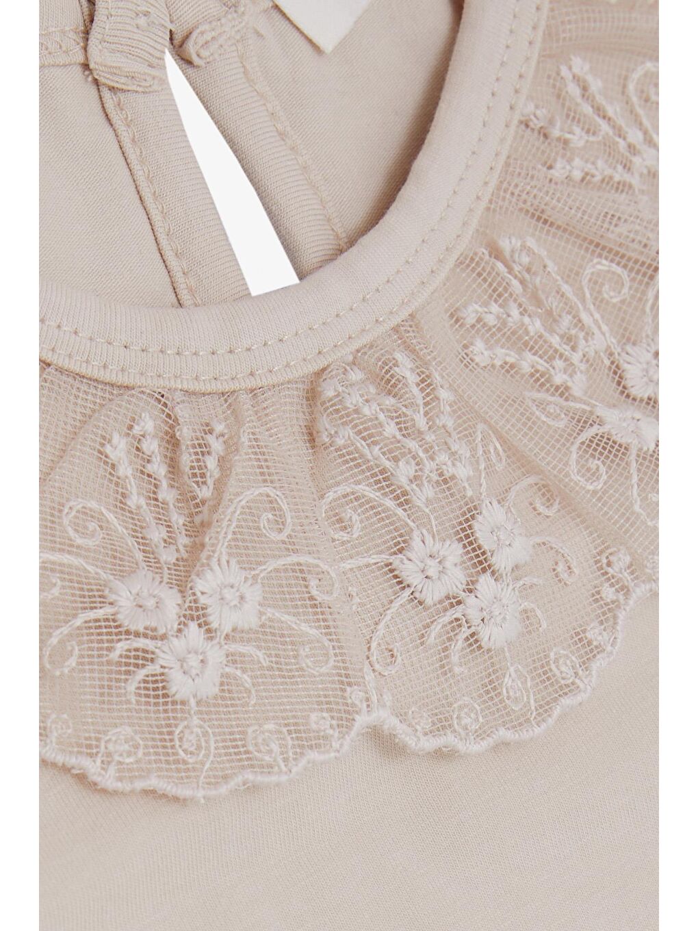 Kız Bebek Uzun Kollu Tişört Yakası Güpürlü Nakışlı Kolları Lastikli Bej (1-2 Yaş)-2