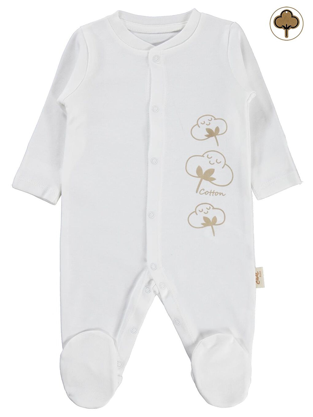 Baby Organik Pamuklu Yenidogan 0-3 Ay Tulum - Ekru 0-1 Ay