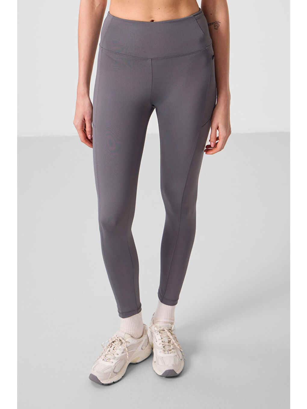 Koyu Gri Polyester Esnek Standart Fit Performans Kadın Tayt - 94667-1