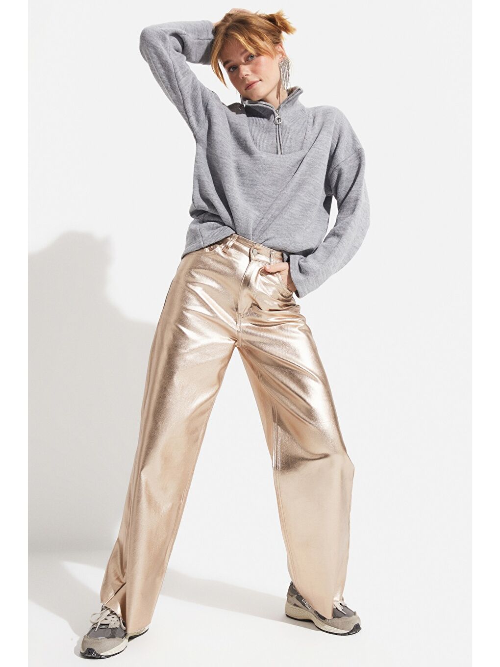 Sarı Metalik Jean Pantolon-5