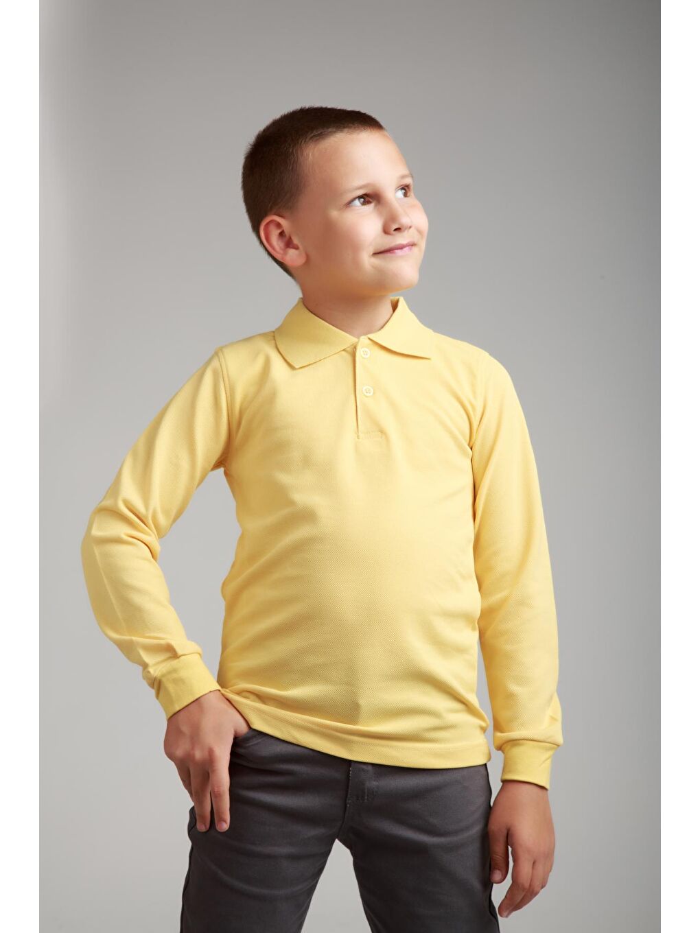 Sarı Kids Polo Yaka Basic Uzun Kollu Erkek Çocuk Tişört