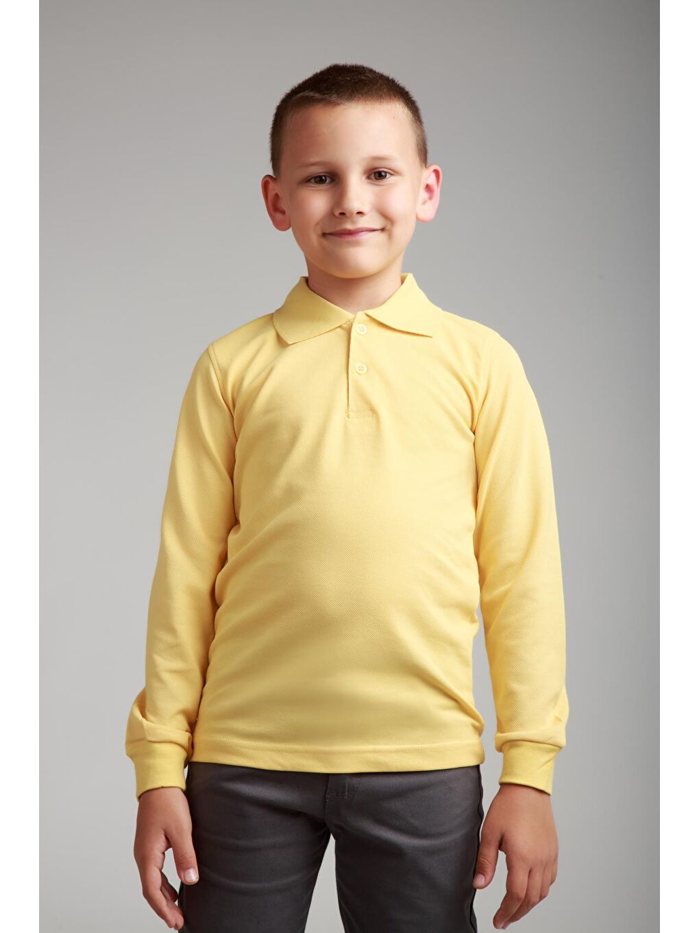 Sarı Kids Polo Yaka Basic Uzun Kollu Erkek Çocuk Tişört-1