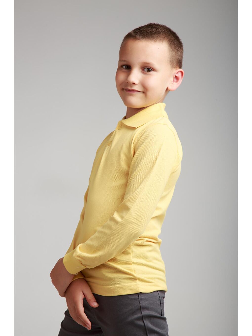 Sarı Kids Polo Yaka Basic Uzun Kollu Erkek Çocuk Tişört-2