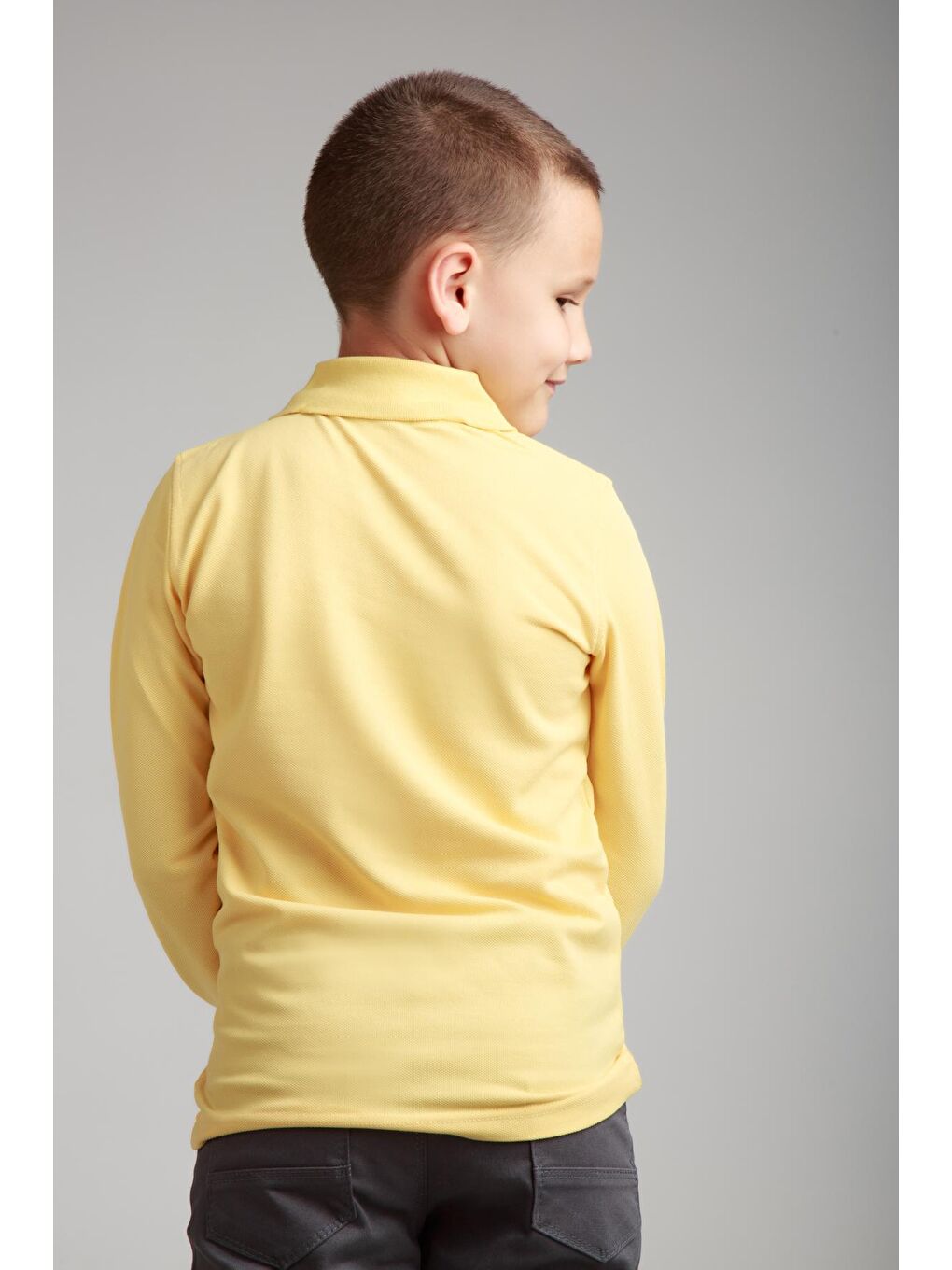 Sarı Kids Polo Yaka Basic Uzun Kollu Erkek Çocuk Tişört-3