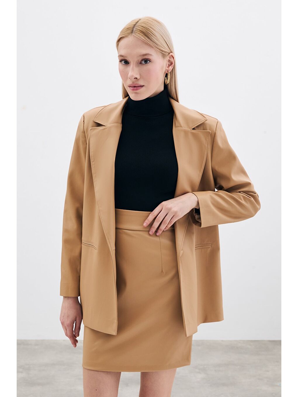 Mini Deri Etek - Bej-1