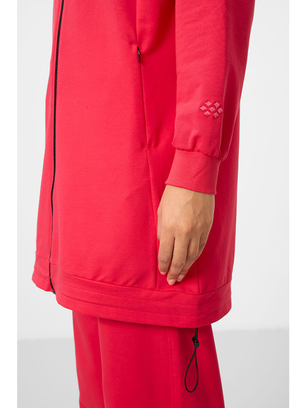 Viva Kırmızı Dik Yaka Fermuarlı Pamuklu Kadın Eşofman Tunik Takım - 95346-4