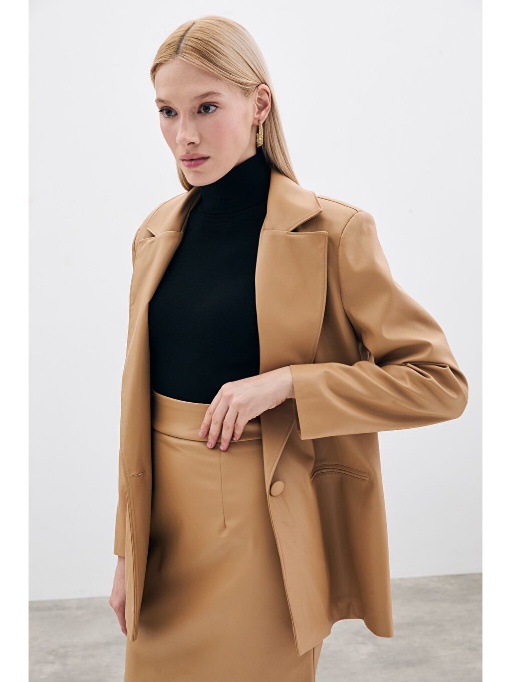 Mini Deri Etek - Bej-2