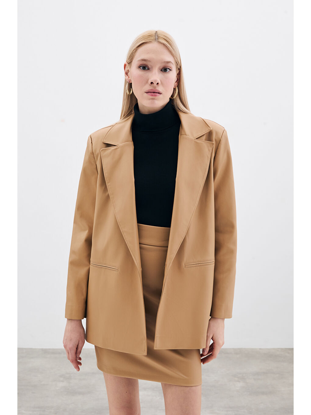 Mini Deri Etek - Bej-3