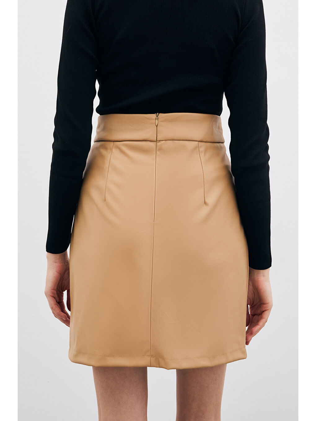 Mini Deri Etek - Bej-5