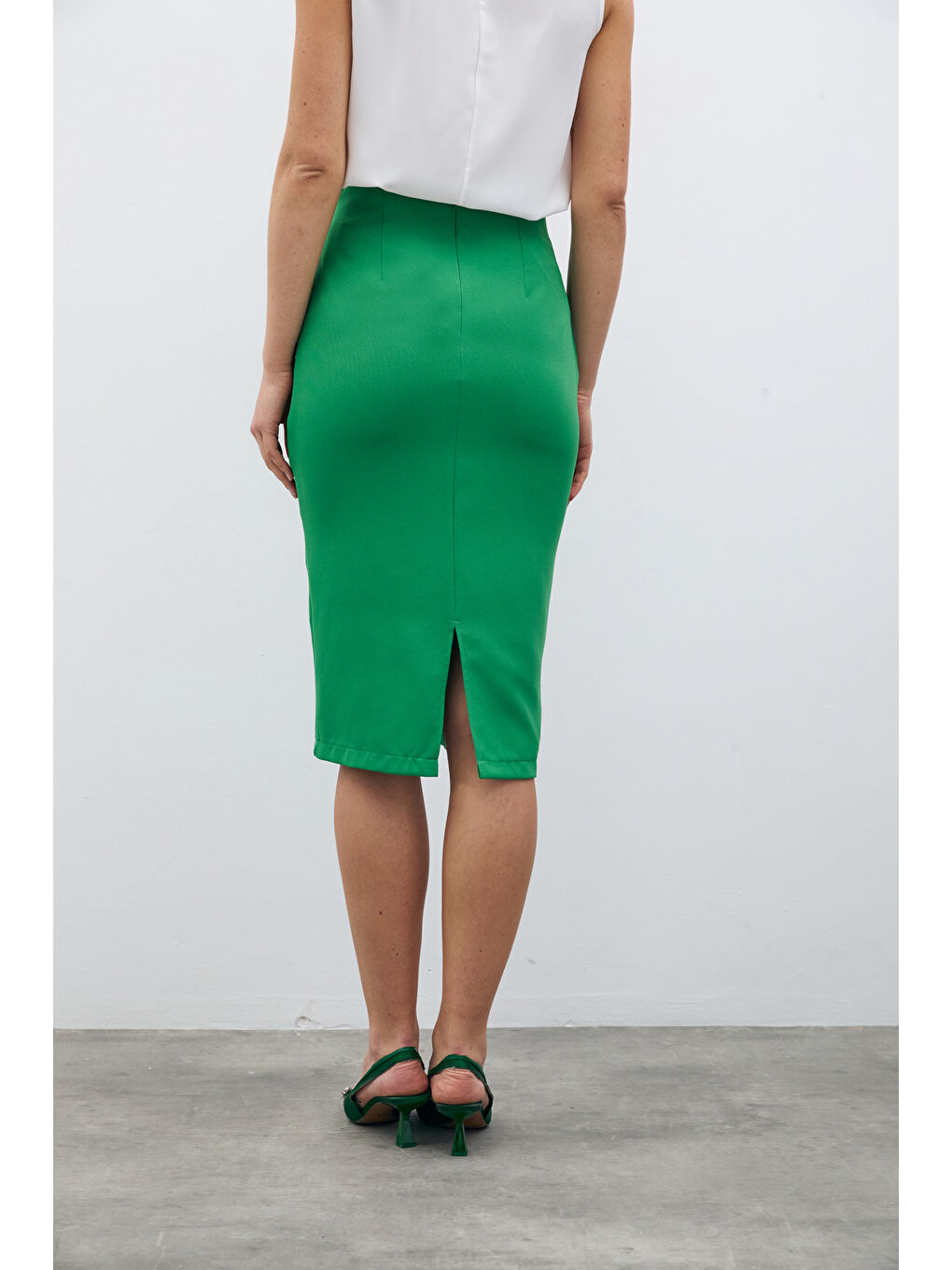 Düz Kalem Etek - Yeşil-3
