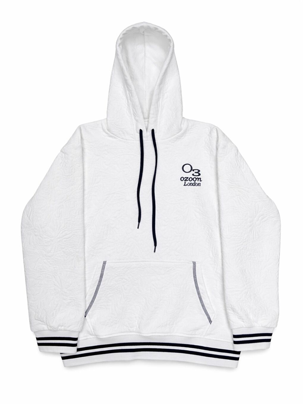 Beyaz Erkek Çocuk 3 İplik Desenli Kapüşonlu Kanguru Cepli Sweatshirt 12332