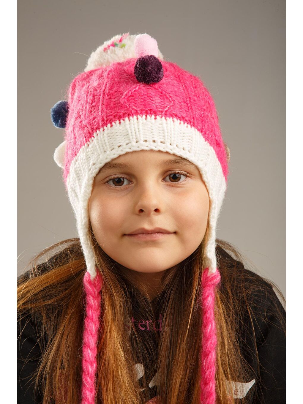 Pembe Ponpon Detaylı İçi Polar Kız Çocuk Bere-1