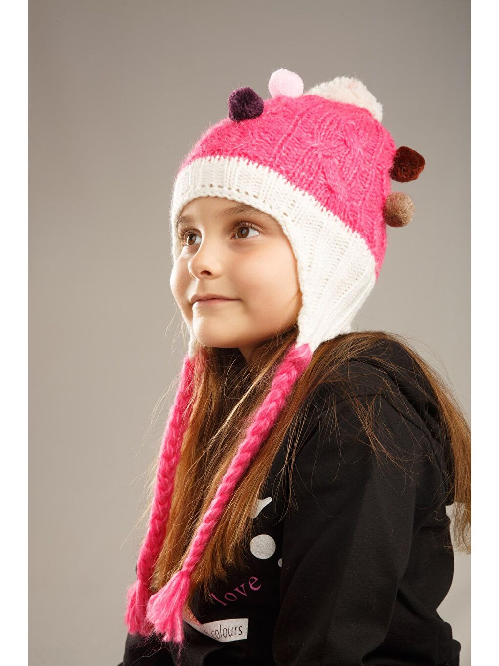 Pembe Ponpon Detaylı İçi Polar Kız Çocuk Bere-2