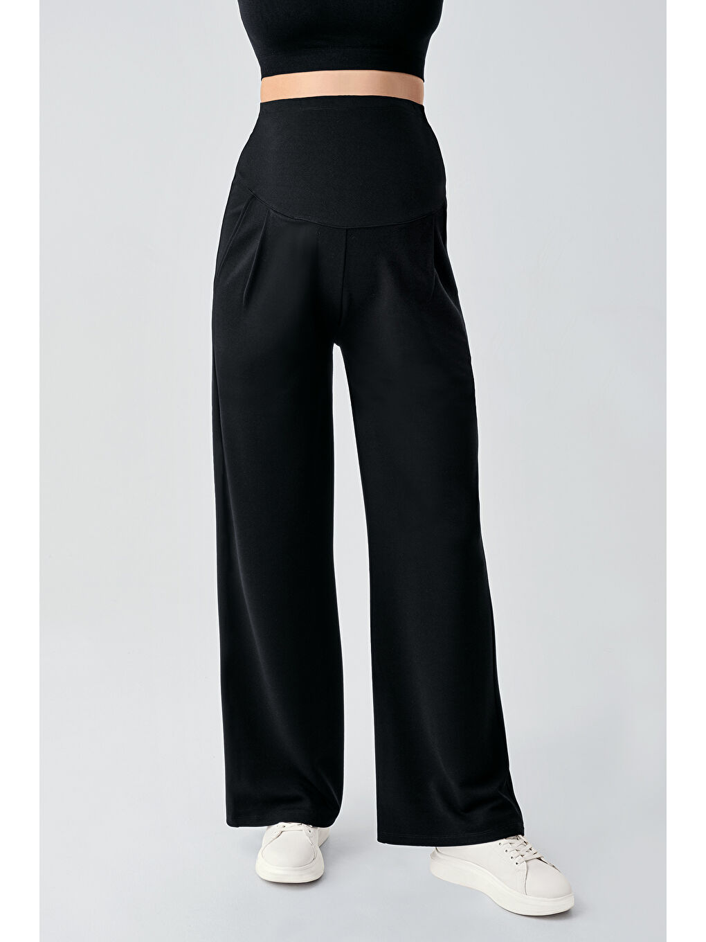 Siyah Ayarlanabilir Yüksek Bel Esnek Hamile Palazzo Pantolon PLZ01-1