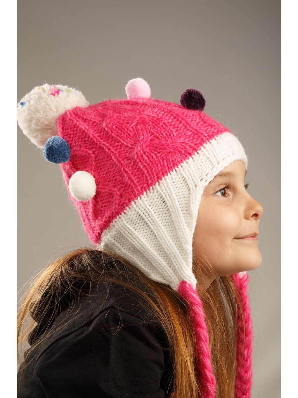 Pembe Ponpon Detaylı İçi Polar Kız Çocuk Bere-3