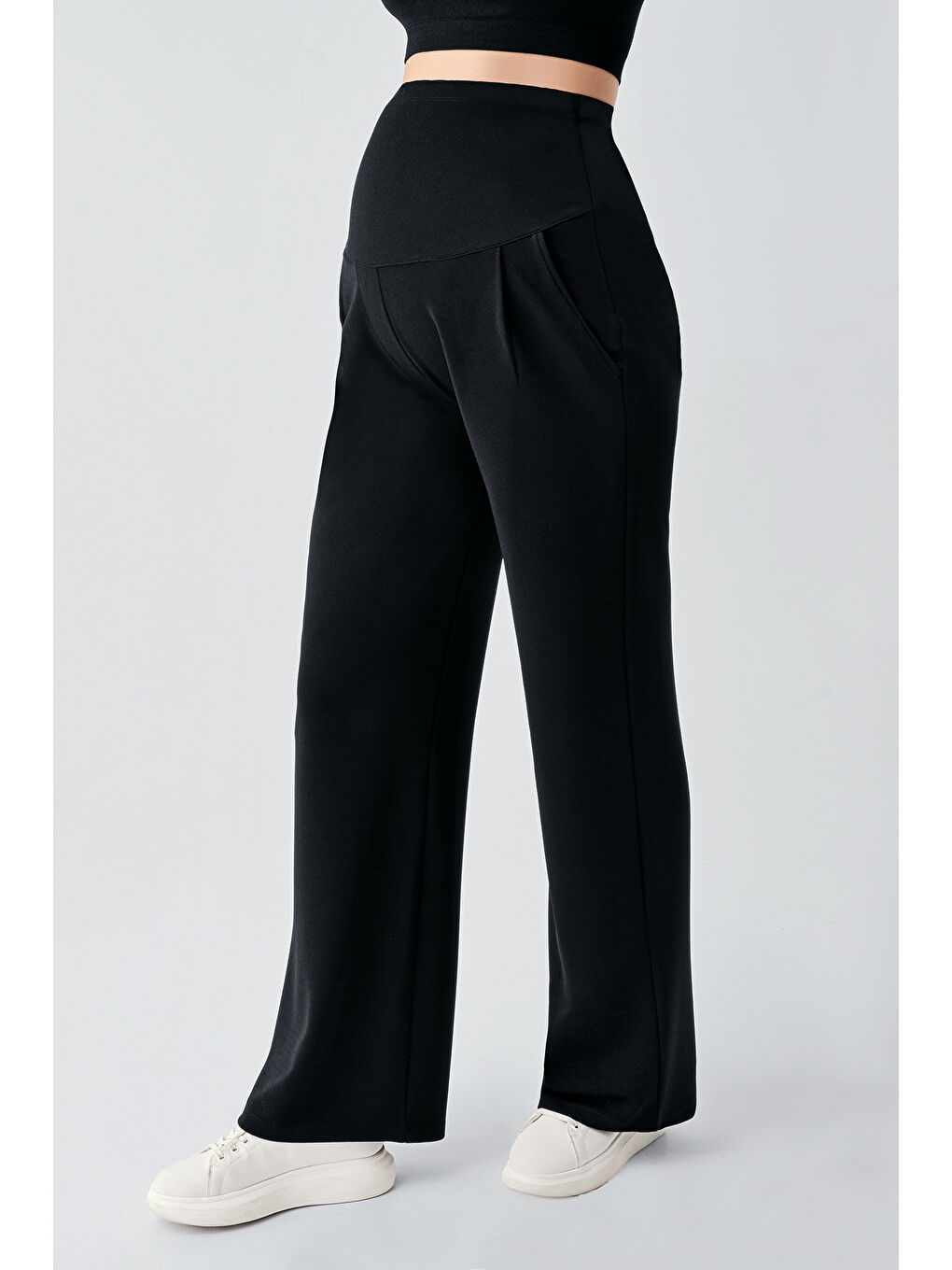 Siyah Ayarlanabilir Yüksek Bel Esnek Hamile Palazzo Pantolon PLZ01-2