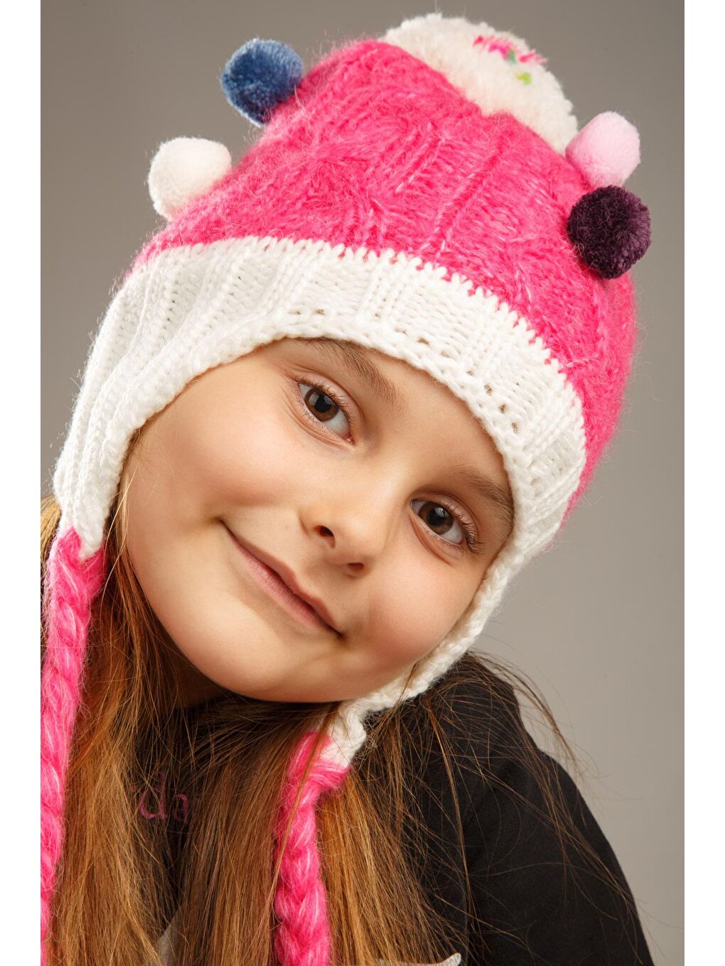 Pembe Ponpon Detaylı İçi Polar Kız Çocuk Bere-5