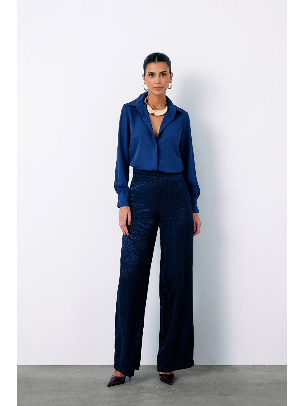 Klasik Düz Gömlek - Lacivert-4