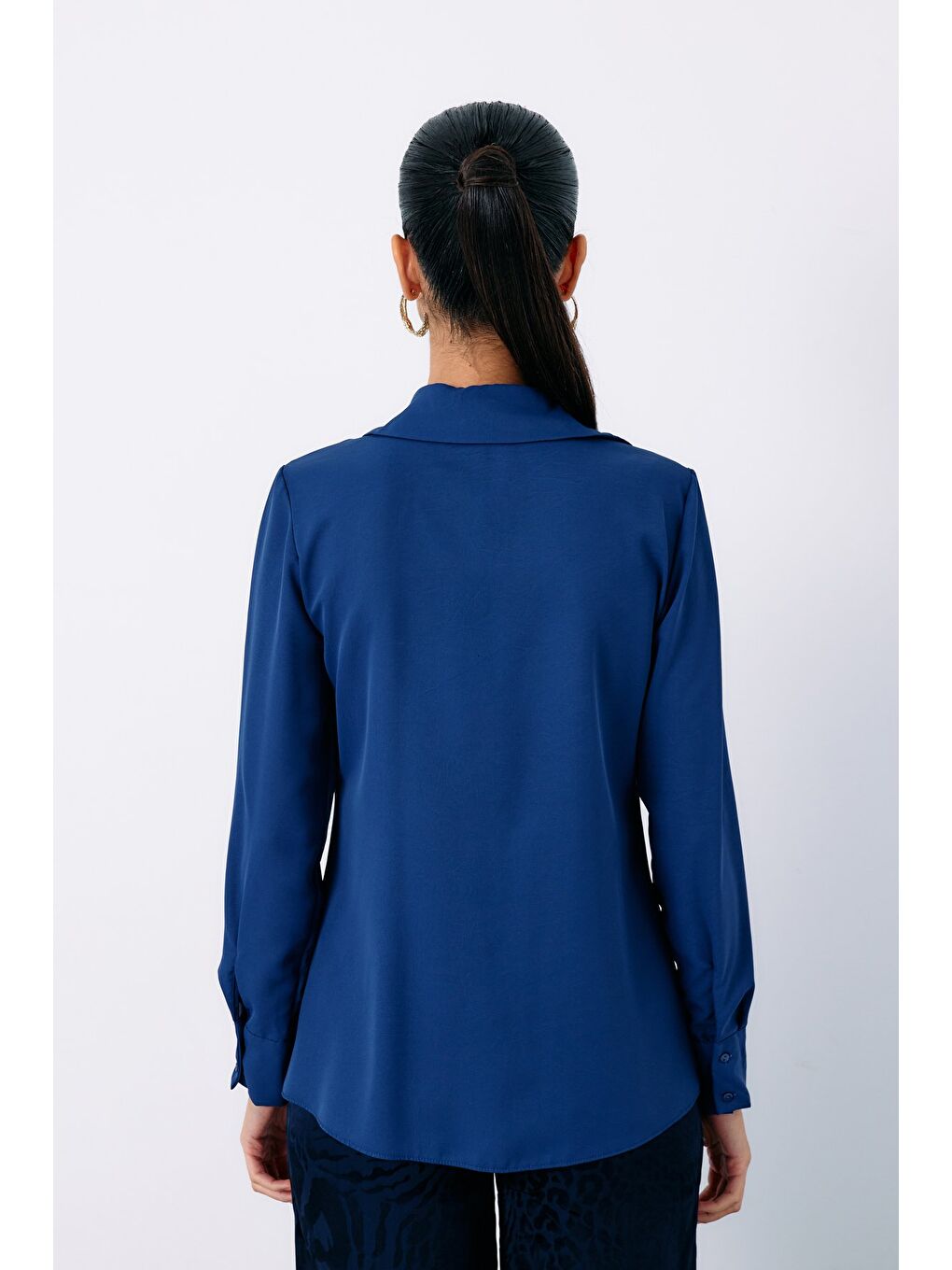 Klasik Düz Gömlek - Lacivert-5