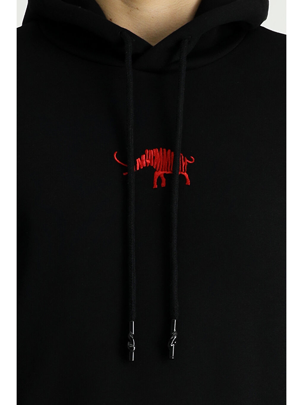 Siyah Kapüşonlu Nakışlı Pamuklu Sweatshirt-5